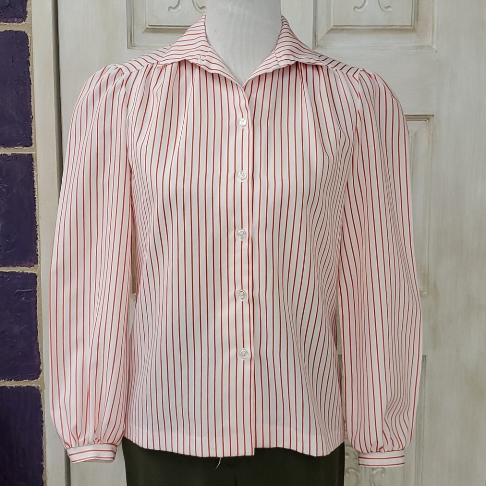Vintage red/white pinstripe blouse